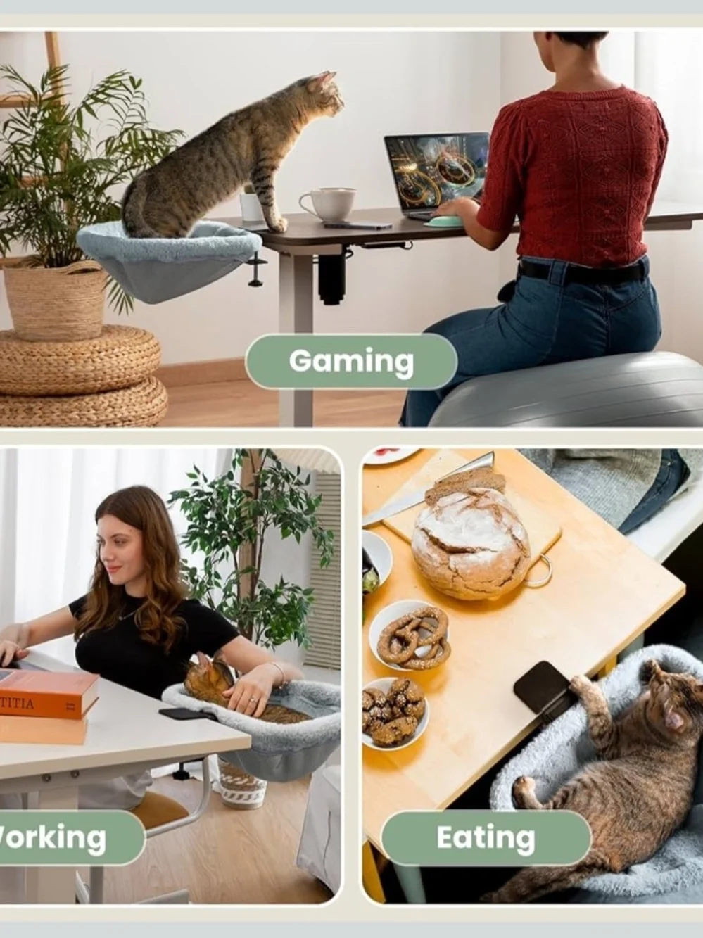 Cat Desk Bed - One-Click Folding,Sunken Design & Space-Saving Semi-Circular Cat